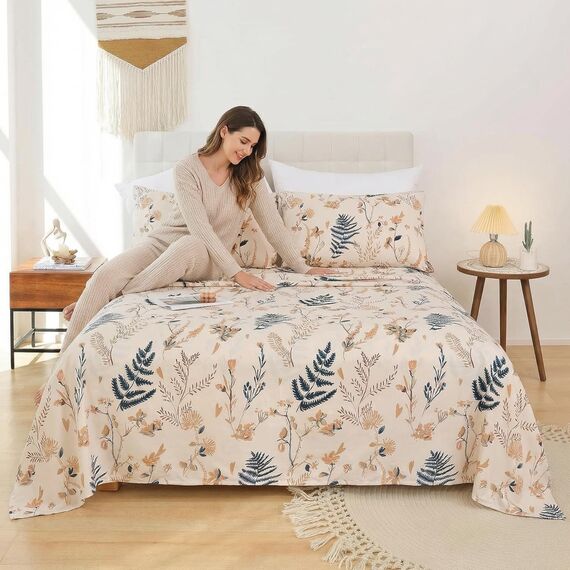 JSD Bettwäsche-Set mit Blumenblättern, 4-teilig, weiche Mikrofaser, 38,1 cm, extra Tiefe Tasche