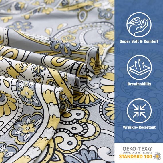 JSD Bettwäsche-Set mit Paisley-Motiv, California-King-Size, 4-teilig, Retro-Muster, Mikrofaser, extra Tiefe Tasche