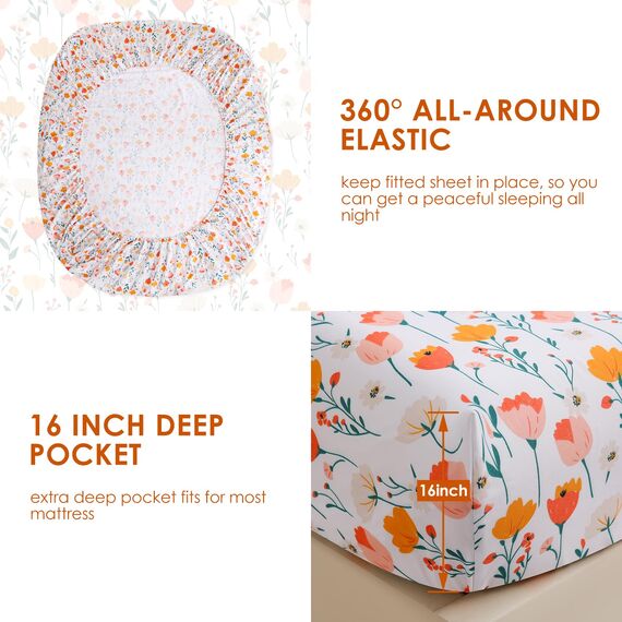 JSD Bettwäsche-Set mit Tulpenmuster, große Doppelbett-Größe (King-Size), 4-teilig, Frühlingsmotiv, Mikrofaser, Tiefe Tasche