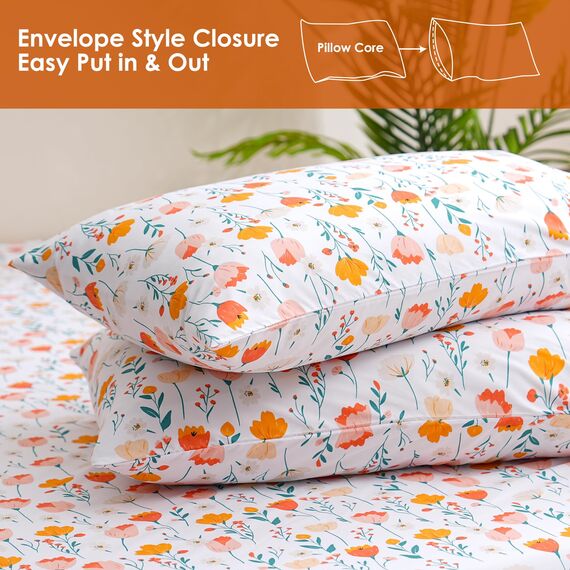 JSD Bettwäsche-Set mit Blumenmuster, lange Doppelbett-Größe (California-King-Size), 4-teilig, Frühlingsmotiv, Mikrofaser, tiefe Taschen