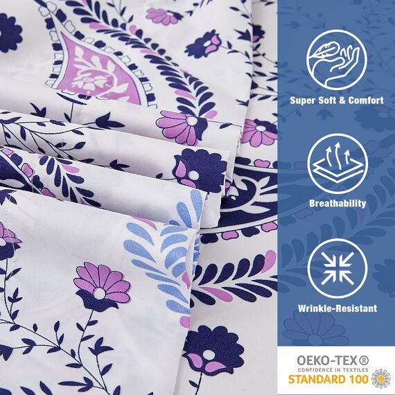 JSD Bettwäsche-Set mit Paisleymuster, California-King-Size, 4-teilig, weich, Mikrofaser, extra Tiefe Tasche