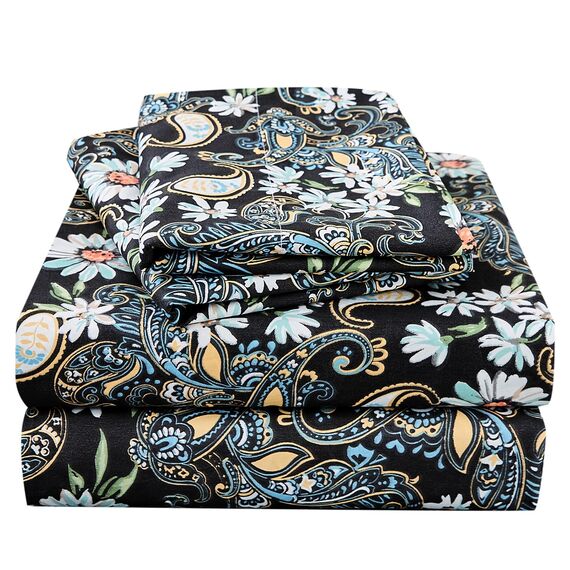 JSD Bettwäsche-Set mit Paisleymuster, California-King-Size, 4-teilig, weich, Mikrofaser, extra tiefe Tasche, schwarz