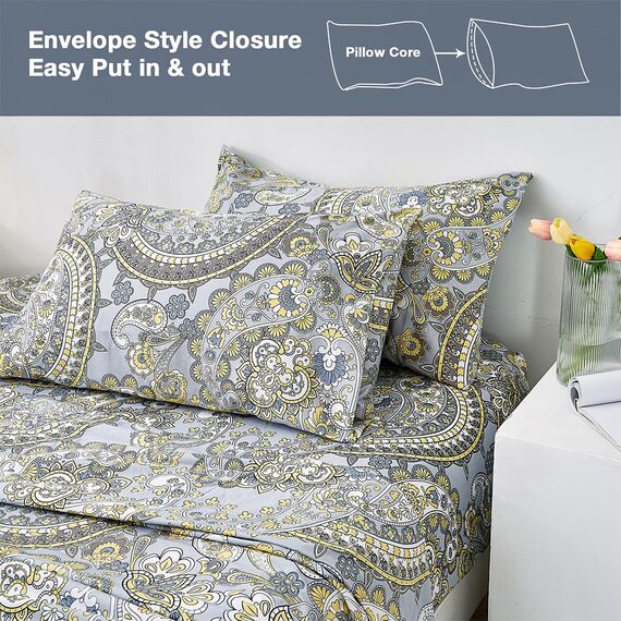 JSD Bettwäsche-Set mit Paisley-Motiv, California-King-Size, 4-teilig, Retro-Muster, Mikrofaser, extra Tiefe Tasche