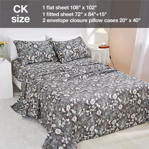 JSD Bettwäsche-Set mit Paisley-Motiv, California-King-Size, 4-teilig, Retro-Muster, Mikrofaser, extra Tiefe Tasche