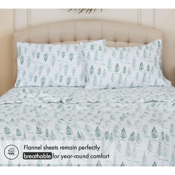 RUVANTI 100% Baumwolle, 4 Stück, Flanell-Bettlaken, Queen-Size, Tiefe Tasche, warm, super weich, atmungsaktiv, feuchtigkeitsableitend, Queen-Bettlaken, Spannbetttuch, 2 Kissenbezüge – Mountain Peak