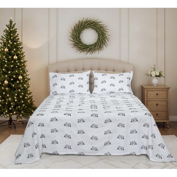 Ruvanti 100 % Baumwolle, 4-teiliges Flanell-Bettwäsche-Set mit Blumendruck, Queen-Size-Bettwäsche, tiefe Tasche, warm, superweich, atmungsaktiv, 1 Spannbetttuch, 2 Kissenbezüge.