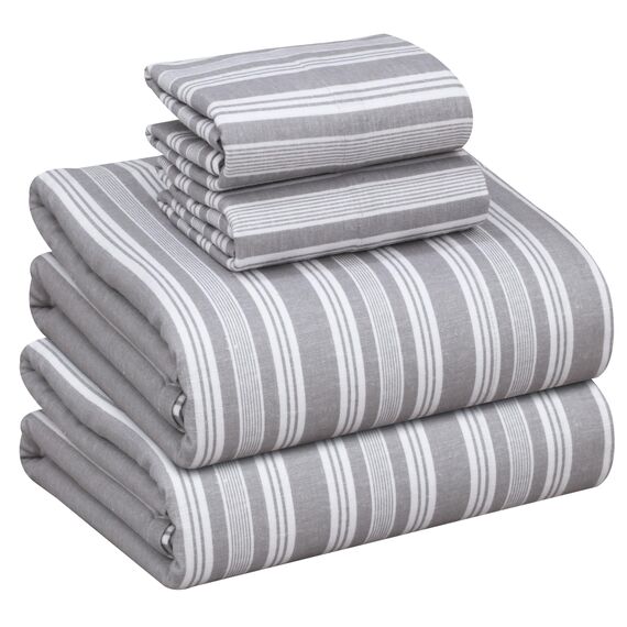 RUVANTI Flanell-Bettwäsche-Set, 100% Baumwolle, doppelt gebürstet, Tiefe Taschen, 40,6 cm, für alle Jahreszeiten, atmungsaktiv und extra weich, warm und gemütlich, 4-teilig, graues Futter