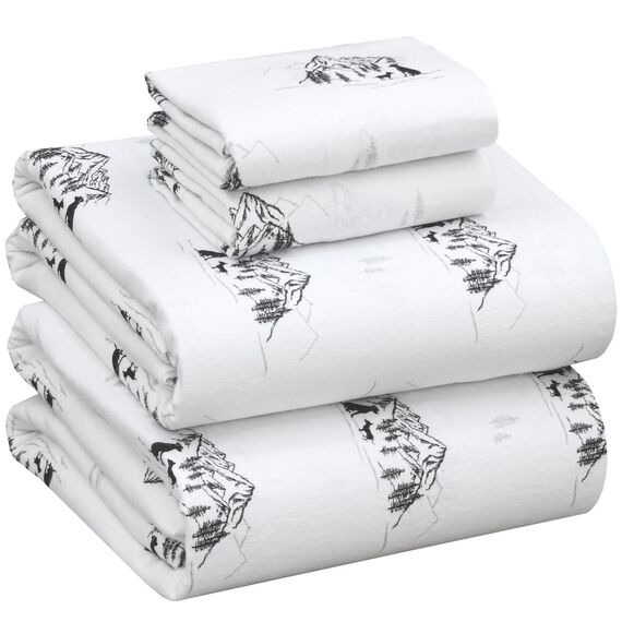 Ruvanti 100 % Baumwolle, 4-teiliges Flanell-Bettwäsche-Set mit Blumendruck, Queen-Size-Bettwäsche, tiefe Tasche, warm, superweich, atmungsaktiv, 1 Spannbetttuch, 2 Kissenbezüge.