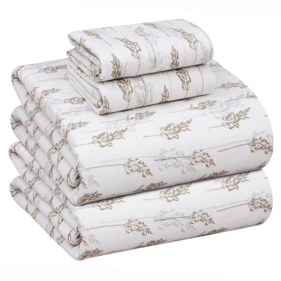RUVANTI Flanell-Bettlaken-Set, 100 % Baumwolle, doppelt gebürstet, tiefe Taschen, 40,6 cm, für alle Jahreszeiten, atmungsaktiv und extra weich, warm und gemütlich, 4-teilig, getrocknetes Stroh