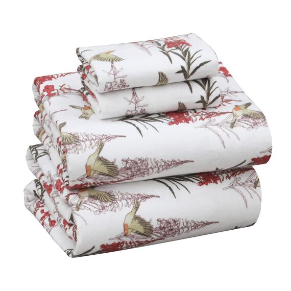 Ruvanti 100% Baumwolle, 4-teiliges Flanell-Bettlaken, volle Tasche, warm, super weich, atmungsaktiv, feuchtigkeitsableitend, volle Größe, Spannbetttuch, 2 Kissenbezüge – Jasmin-Stempel