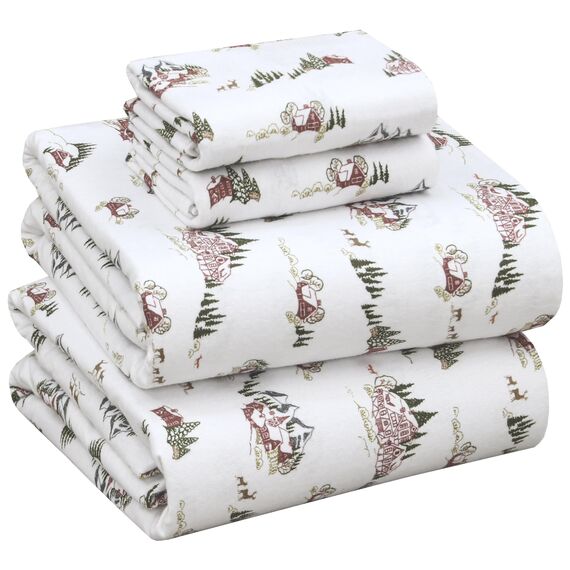 RUVANTI Bettwäsche-Set aus 100% Baumwollflanell, 4-teilig, Hilly Huts