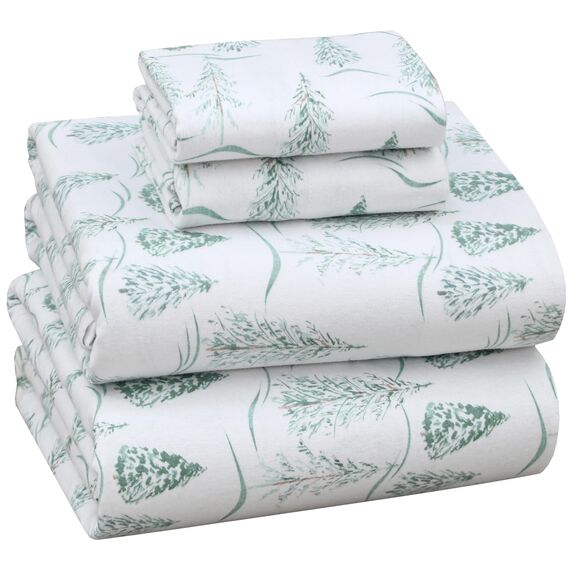 RUVANTI 100% Baumwolle, 4 Stück, Flanell-Bettlaken, Queen-Size, Tiefe Tasche, warm, super weich, atmungsaktiv, feuchtigkeitsableitend, Queen-Bettlaken, Spannbetttuch, 2 Kissenbezüge – Mountain Peak