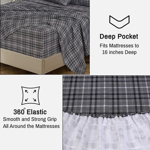 RUVANTI Flanell-Bettlaken, Queen-Size-Größe, 100% Baumwolle, doppelt gebürstet, Tiefe Taschen, 40,6 cm, Queen-Size-Bettlaken-Set, für alle Jahreszeiten, atmungsaktiv und extra weich, warm und