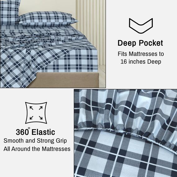 RUVANTI Flanell-Bettlaken, Queen-Size-Größe, 100% Baumwolle, doppelt gebürstet, Tiefe Taschen, 40,6 cm, Queen-Size-Bettlaken-Set, für alle Jahreszeiten, atmungsaktiv und extra weich, warm und