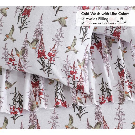 Ruvanti 100% Baumwolle, 4-teiliges Flanell-Bettlaken, volle Tasche, warm, super weich, atmungsaktiv, feuchtigkeitsableitend, volle Größe, Spannbetttuch, 2 Kissenbezüge – Jasmin-Stempel