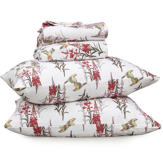 Ruvanti 100% Baumwolle, 4-teiliges Flanell-Bettlaken, volle Tasche, warm, super weich, atmungsaktiv, feuchtigkeitsableitend, volle Größe, Spannbetttuch, 2 Kissenbezüge – Jasmin-Stempel