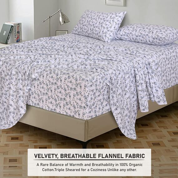 RUVANTI Flanell-Bettlaken-Sets für Queen-Size-Betten – 100% Baumwolle, gebürstetes Flanell-Bettwäsche-Set – Tiefe Taschen 40,6 cm (passend für bis zu 45,7 cm) – alle Jahreszeiten atmungsaktiv und