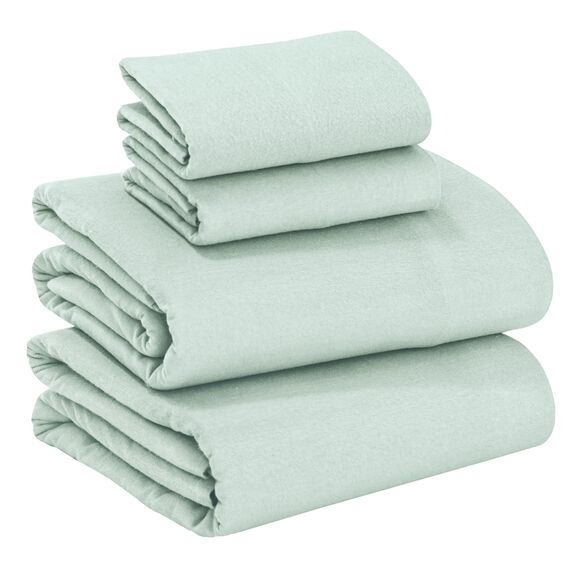 Ruvanti 4-teiliges Flanell-Bettwäsche-Set, 100% Baumwolle, grün, King-Size-Bettlaken, Tiefe Taschen, für alle Jahreszeiten, warm, Set enthält Flachbett, Spannbetttuch und 2 Kissenbezüge.