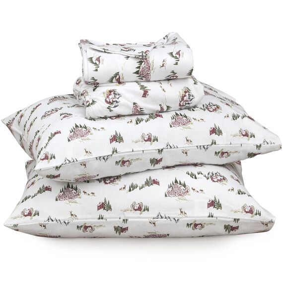 RUVANTI Flanell-Bettwäsche-Set für King-Size-Bett, 100% gebürstete Baumwolle, Tiefe Taschen, 40,6 cm, für alle Jahreszeiten, atmungsaktiv und extra weich, warm und gemütlich, 4-teilig, Hilly Huts