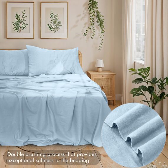 RUVANTI 100% Baumwoll-Flanell-Bettwäsche-Set, volle Größe, 4-teilig, warm, weich und atmungsaktiv, Tiefe Taschen, doppelt gebürstet, gemütlich, für alle Jahreszeiten, Niagra Mist