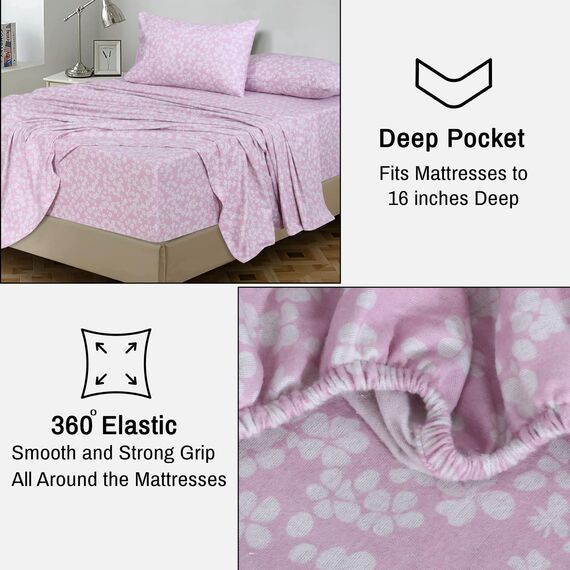 RUVANTI Flanell-Bettwäsche-Set für King-Size-Bett, 100 % Baumwolle, doppelt gebürstet, tiefe Taschen, 40,6 cm, für alle Jahreszeiten, atmungsaktiv und extra weich, warm und gemütlich, 4-teilig, Rosa