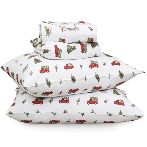RUVANTI 100% Baumwolle, 4-teiliges Flanell-Bettlaken, volle Tasche, warm, super weich, atmungsaktiv, feuchtigkeitsableitend, volle Größe, Spannbetttuch, 2 Kissenbezüge – Jingle Bell