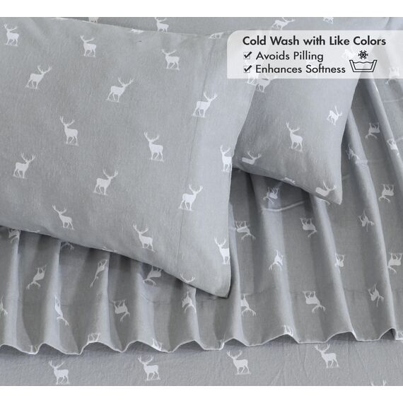 Ruvanti 100% Baumwolle, 4 Stück, Flanell-Bettlaken, King-Size-Bett, Tiefe Tasche, warm, super weich, atmungsaktiv, feuchtigkeitsableitend, inklusive Bettlaken, 2 Kissenbezüge – Braunes Hirsch