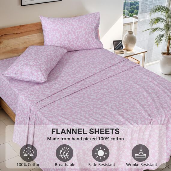 RUVANTI Flanell-Bettwäsche-Set für King-Size-Bett, 100 % Baumwolle, doppelt gebürstet, tiefe Taschen, 40,6 cm, für alle Jahreszeiten, atmungsaktiv und extra weich, warm und gemütlich, 4-teilig, Rosa