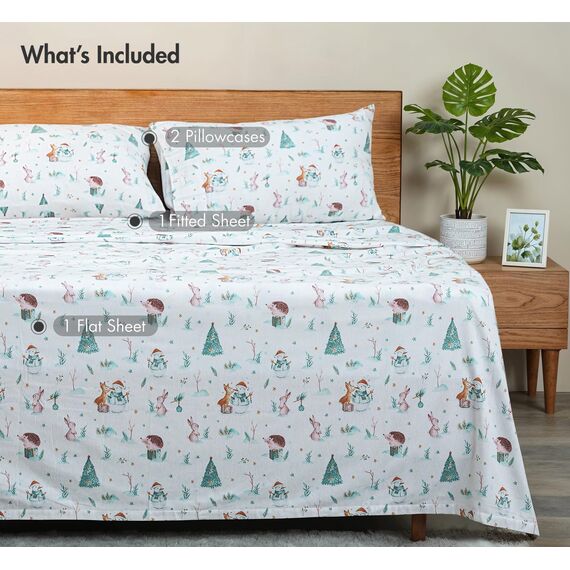 RUVANTI 100% Baumwolle, 4-teiliges Flanell-Bettlaken, King-Size-Bett, Tiefe Tasche, warm, super weich, atmungsaktiv, feuchtigkeitsableitend, Spannbetttuch, 2 Kissenbezüge – Amble