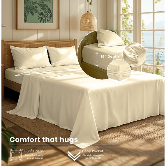 RUVANTI 100% Baumwolle, 4-teiliges Flanell-Bettlaken für King-Size-Bett, Tiefe Tasche, warm, super weich, atmungsaktiv, feuchtigkeitsableitend, Spannbetttuch, 2 Kissenbezüge – Arctic Wolf