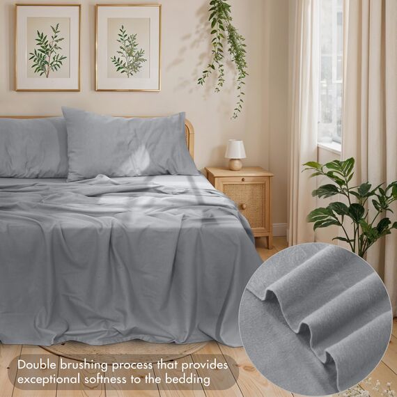 RUVANTI Bettlaken-Set, 100% Baumwolle, Flanell, Lunar Grey