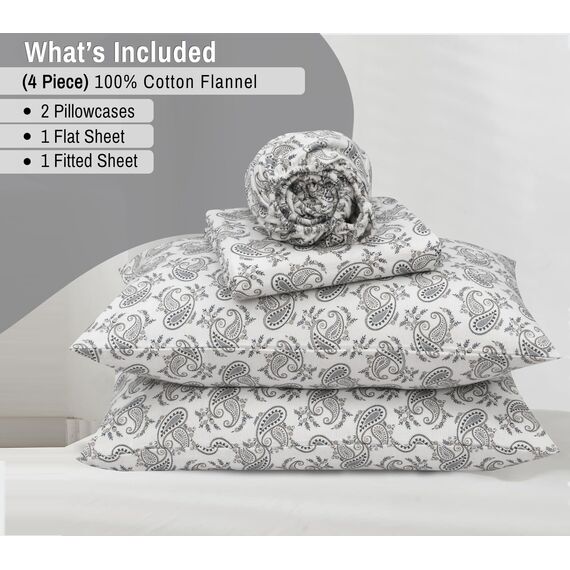 RUVANTI Flanell-Bettlaken-Set, 100% Baumwolle, doppelt gebürstet, Tiefe Taschen, 40,6 cm, für alle Jahreszeiten, atmungsaktiv und extra weich, warm und gemütlich, 4-teilig, Old School Paisley