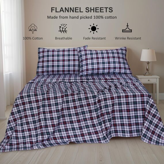 RUVANTI Flanell-Bettwäsche-Set, 100% Baumwolle, doppelt gebürstet, Tiefe Taschen, 40,6 cm, für alle Jahreszeiten, atmungsaktiv und extra weich, warm und gemütlich, 4-teilig, Noel