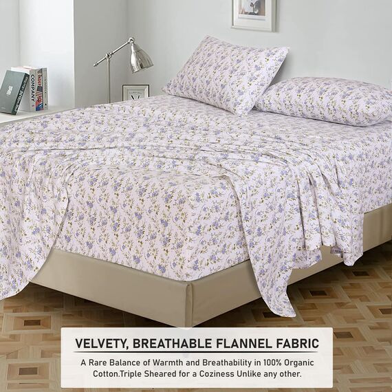 RUVANTI Flanell-Bettlaken-Sets in voller Größe – 100% Baumwolle, gebürstetes Flanell-Bettwäsche-Set – Tiefe Taschen 40,6 cm (passend für bis zu 45,7 cm) – alle Jahreszeiten atmungsaktiv und super