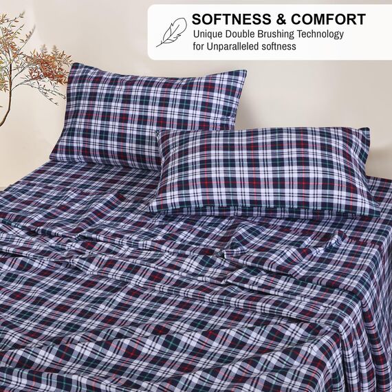 RUVANTI Flanell-Bettwäsche-Set für King-Size-Bett, 100 % Baumwolle, doppelt gebürstet, tiefe Taschen, 40,6 cm, für alle Jahreszeiten, atmungsaktiv und extra weich, warm und gemütlich, 4-teilig, Noel