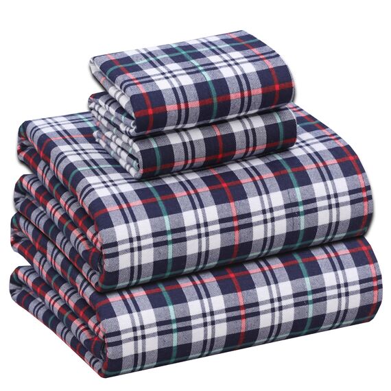 RUVANTI Flanell-Bettwäsche-Set für King-Size-Bett, 100 % Baumwolle, doppelt gebürstet, tiefe Taschen, 40,6 cm, für alle Jahreszeiten, atmungsaktiv und extra weich, warm und gemütlich, 4-teilig, Noel