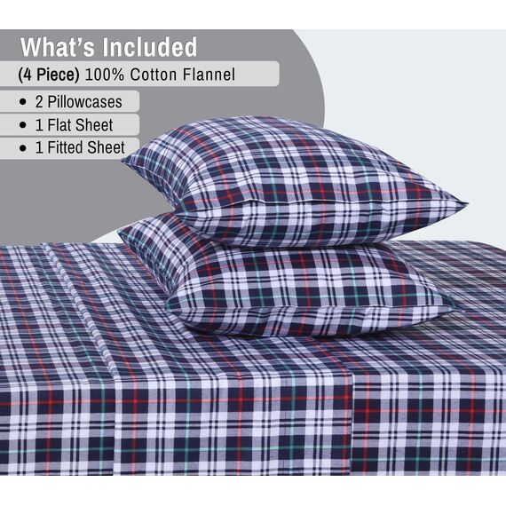RUVANTI Flanell-Bettwäsche-Set für King-Size-Bett, 100 % Baumwolle, doppelt gebürstet, tiefe Taschen, 40,6 cm, für alle Jahreszeiten, atmungsaktiv und extra weich, warm und gemütlich, 4-teilig, Noel