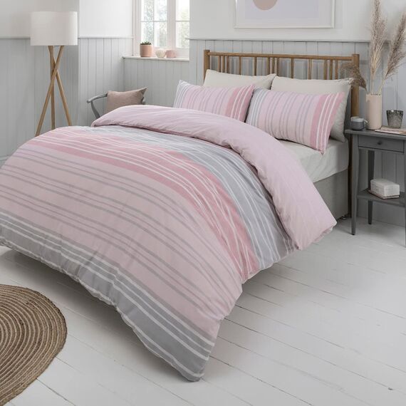 Sleepdown Bettwäsche-Set, strukturiert, gestreift, Rosa/Grau, wendbar, für Einzelbett, Doppelbett, Super-Kingsize-Bett (Kingsize)