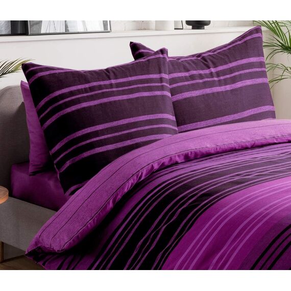 Sleepdown Wende-Bettwäsche-Set, texturiert, gestreift, pflegeleicht, weich, kuschelig, 155 x 220 cm + 2 Kissenbezüge 80 x 80 cm, Polycotton, Violett, 5056242763604