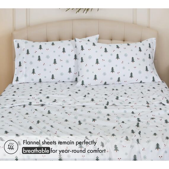 Ruvanti 100 % Baumwolle, 3-teiliges Flanell-Bettwäsche-Set für Doppelbett, tiefe Tasche, warm, super weich, atmungsaktiv, Bettlaken enthalten flaches Spannbetttuch, 1 Kissenbezug – Blumenmuster