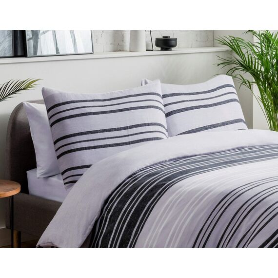 Sleepdown Wende-Bettwäsche-Set, strukturiert, gestreift, Schwarz/Grau, pflegeleicht, weich, kuschelig, 200 cm x 200 cm + 2 Kissenbezüge 80 cm x 80 cm, Polycotton, Schwarz/Grau
