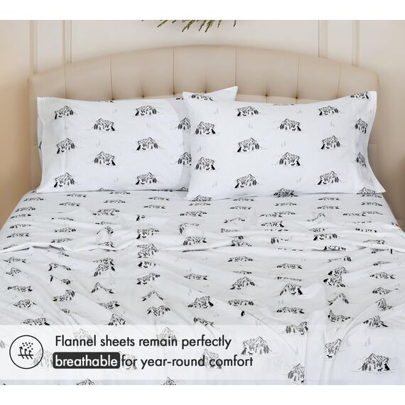 RUVANTI 100 % Baumwolle, 4-teiliges Flanell-Bettlaken für King-Size-Bett, tiefe Tasche, warm, super weich, atmungsaktiv, feuchtigkeitsableitend, inklusive Bettlaken, 2 Kissenbezüge – Blumendruck