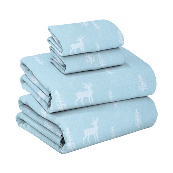 Ruvanti 100% Baumwolle, 4-teiliges Flanell-Bettlaken, volle Tasche, warm, super weich, atmungsaktiv, feuchtigkeitsableitend, volle Größe, Spannbetttuch, 2 Kissenbezüge – Ditsy