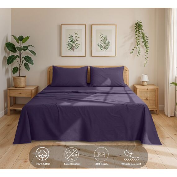 RUVANTI Bettlaken aus 100% Baumwollflanell, volle Größe, 4-teilig, warm, weich und atmungsaktiv, Tiefe Taschen, doppelt gebürstet, gemütlich, Ganzjahres-Bettwäsche-Set, Eierpflanze