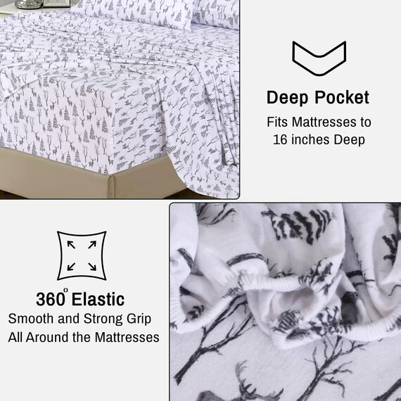 RUVANTI Flanell-Bettlaken, California-King-Size-Bett, 100 % gebürstete Baumwolle, tiefe Taschen, 40,6 cm, für alle Jahreszeiten, atmungsaktiv und extra weich, warm und gemütlich, 4-teilig, trockener