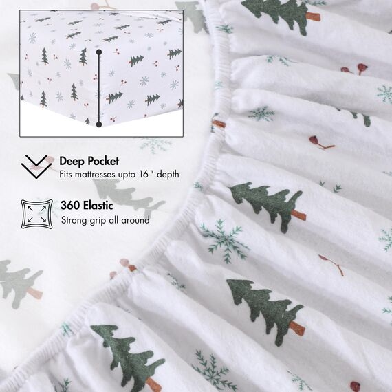 Ruvanti 100 % Baumwolle, 3-teiliges Flanell-Bettwäsche-Set für Doppelbett, tiefe Tasche, warm, super weich, atmungsaktiv, Bettlaken enthalten flaches Spannbetttuch, 1 Kissenbezug – Blumenmuster