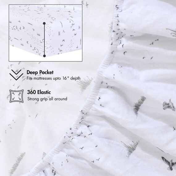 Ruvanti 100 % Baumwolle, 4-teiliges Flanell-Bettlaken, King-Size-Bett, tiefe Tasche, warm, super weich, atmungsaktiv, feuchtigkeitsableitend, Spannbetttuch, 2 Kissenbezüge – Liberty