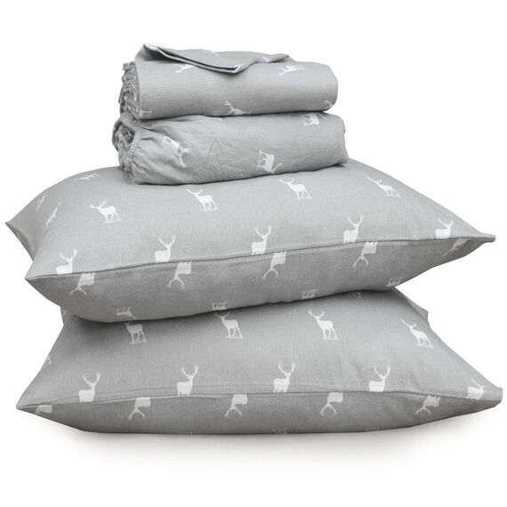 Ruvanti 100% Baumwolle, 3-teiliges Flanell-Bettlaken-Set, Doppelbett, Tiefe Tasche, warm, super weich, atmungsaktiv, feuchtigkeitsableitend, Spannbetttuch, 1 Kissenbezug – Braunes Hirsch