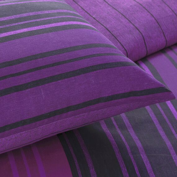 Sleepdown Bettwäsche-Set, texturiert, gestreift, pflegeleicht, weich, kuschelig, wendbar, 135 x 200 cm + 1 Kissenbezug 80 x 80 cm, Polycotton, Violett, 5056242763598, 135 x 200cm + 1 x 80 x 80cm