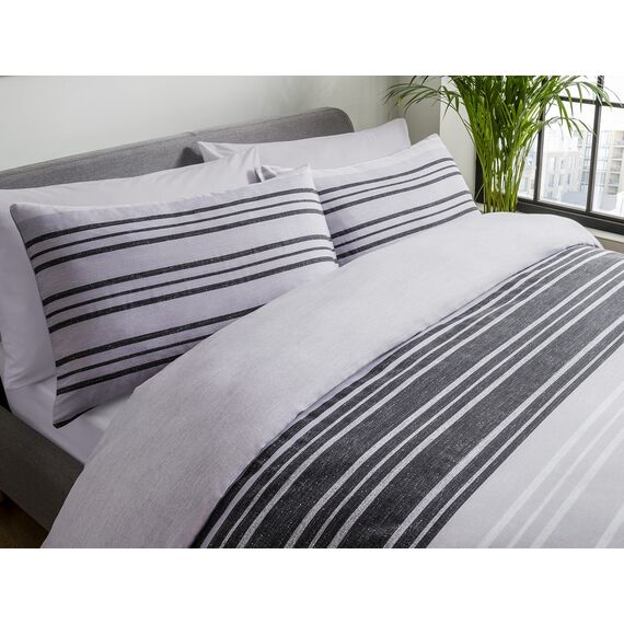 Sleepdown Wende-Bettwäsche-Set, strukturiert, gestreift, 155 cm x 220 cm + 2 Kissenbezüge 80 cm x 80 cm, Polycotton, Schwarz/Grau, 155 x 220cm + 2 x 80 x 80cm, 5056242763482